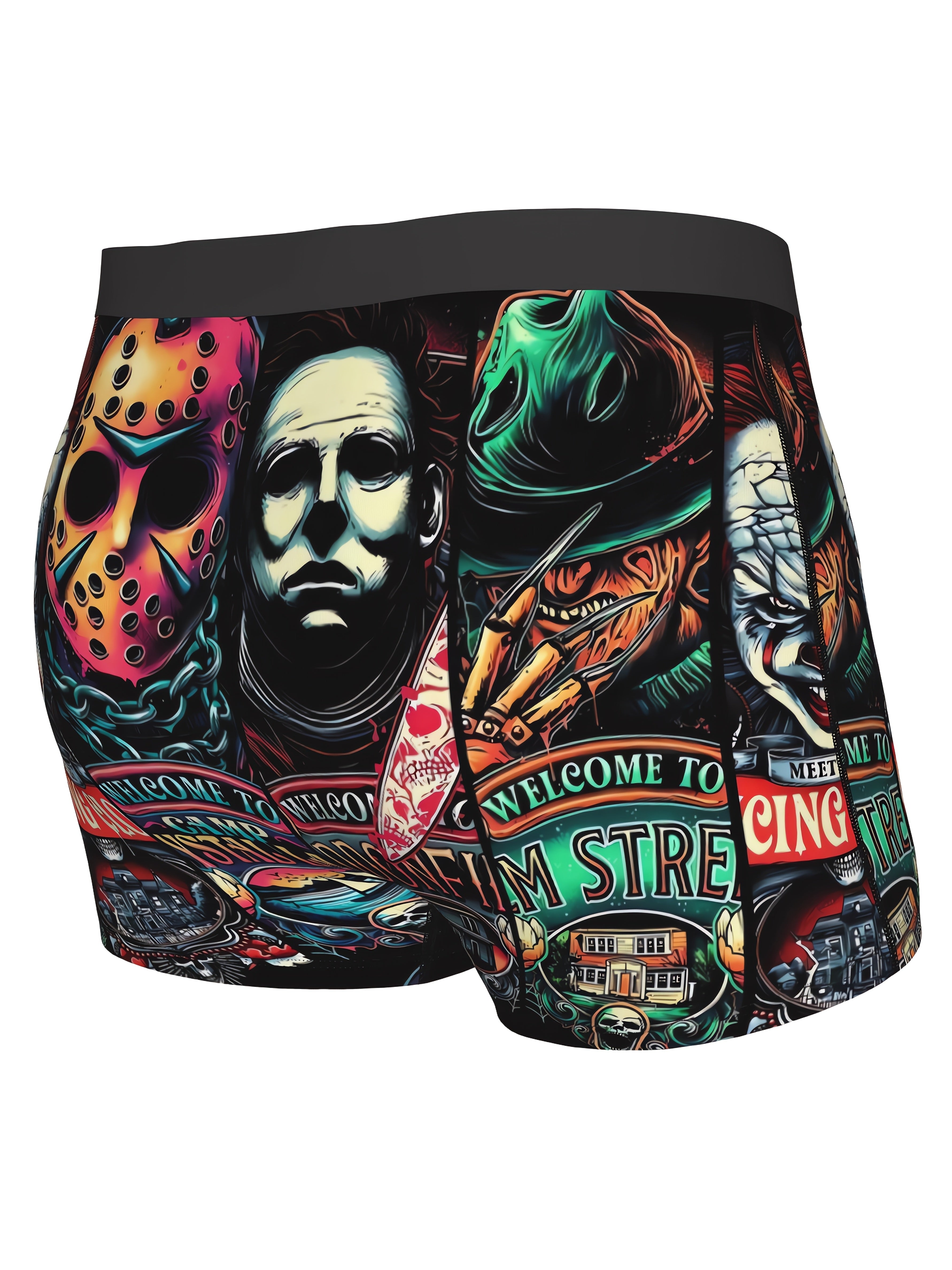 Caleçon Boxer Homme à l'Effigie de Personnages de Films d'Horreur (Jason, Freddy, Michael Myers) - Sous-vêtements Respirants Élastiques - Lavable en Machine, Short de Bain Fantaisie pour Sport et Décontracté | Design Ludique | Coupe Confortable