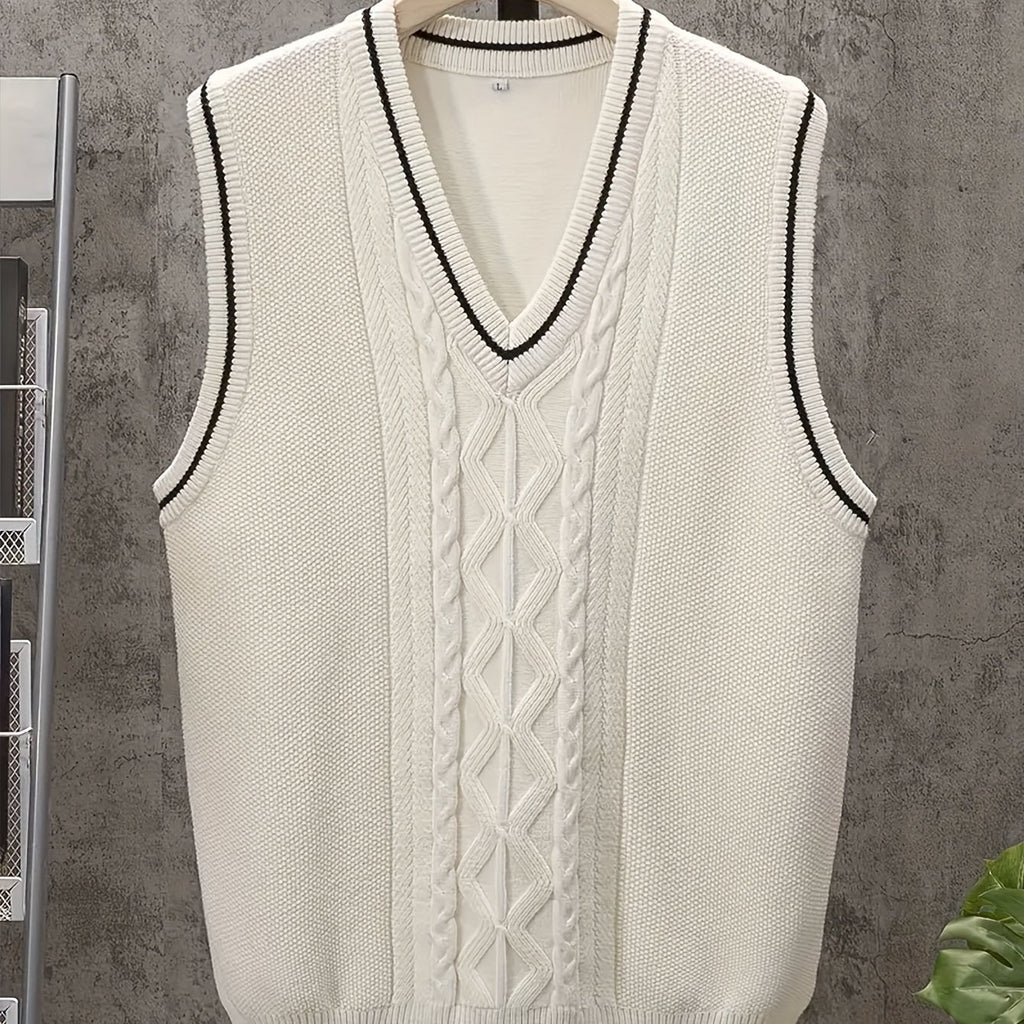 Gilet sans manches en viscose bleue pour homme - Design torsadé décontracté et sportif, col en V, élasticité moyenne, idéal pour la randonnée, les tenues décontractées et les activités de plein air.