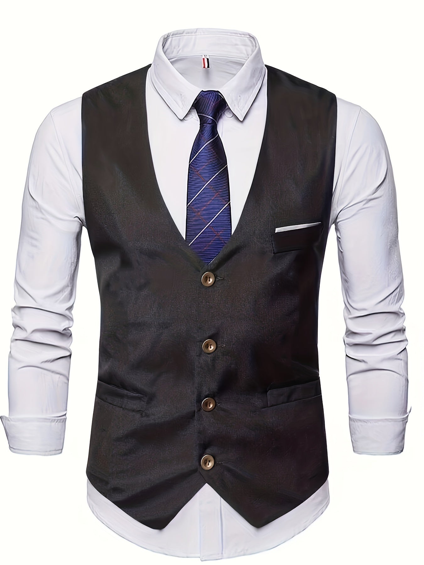 Gilet de Costume à Col en V, Style Rétro Décontracté pour Homme, Gilet Cintré Uni à Simple Boutonnage pour Tenue de Soirée