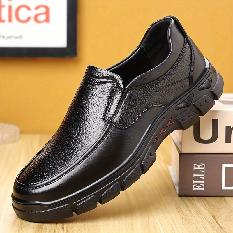 Genuine Leather Shoes Men's 2024 Spring Autumn New Casual Slip-on Genuine Leather Soft Sole Men's Casual Shoes Anti-slip Durable Work Shoes Trendy All-Season Dad Shoes