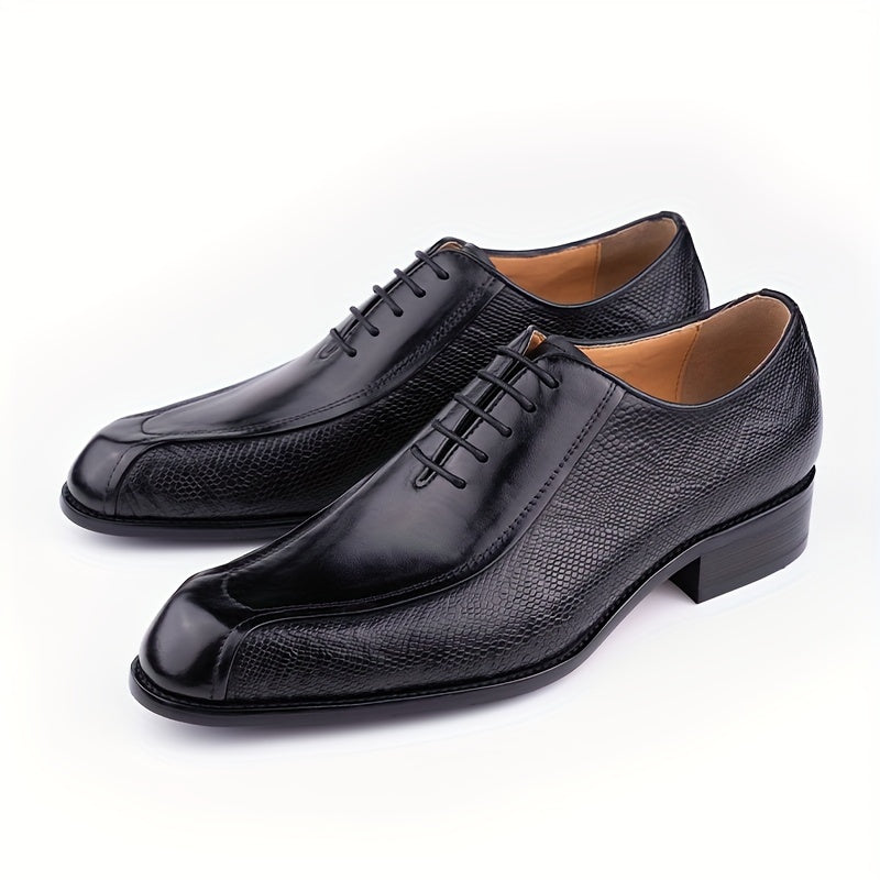 Men's Solid Colour Top Grain Cow Leather Upper Plain Toe Oxford Shoes, Comfy Non Slip Lace Up Rubber Sole Dress Shoes