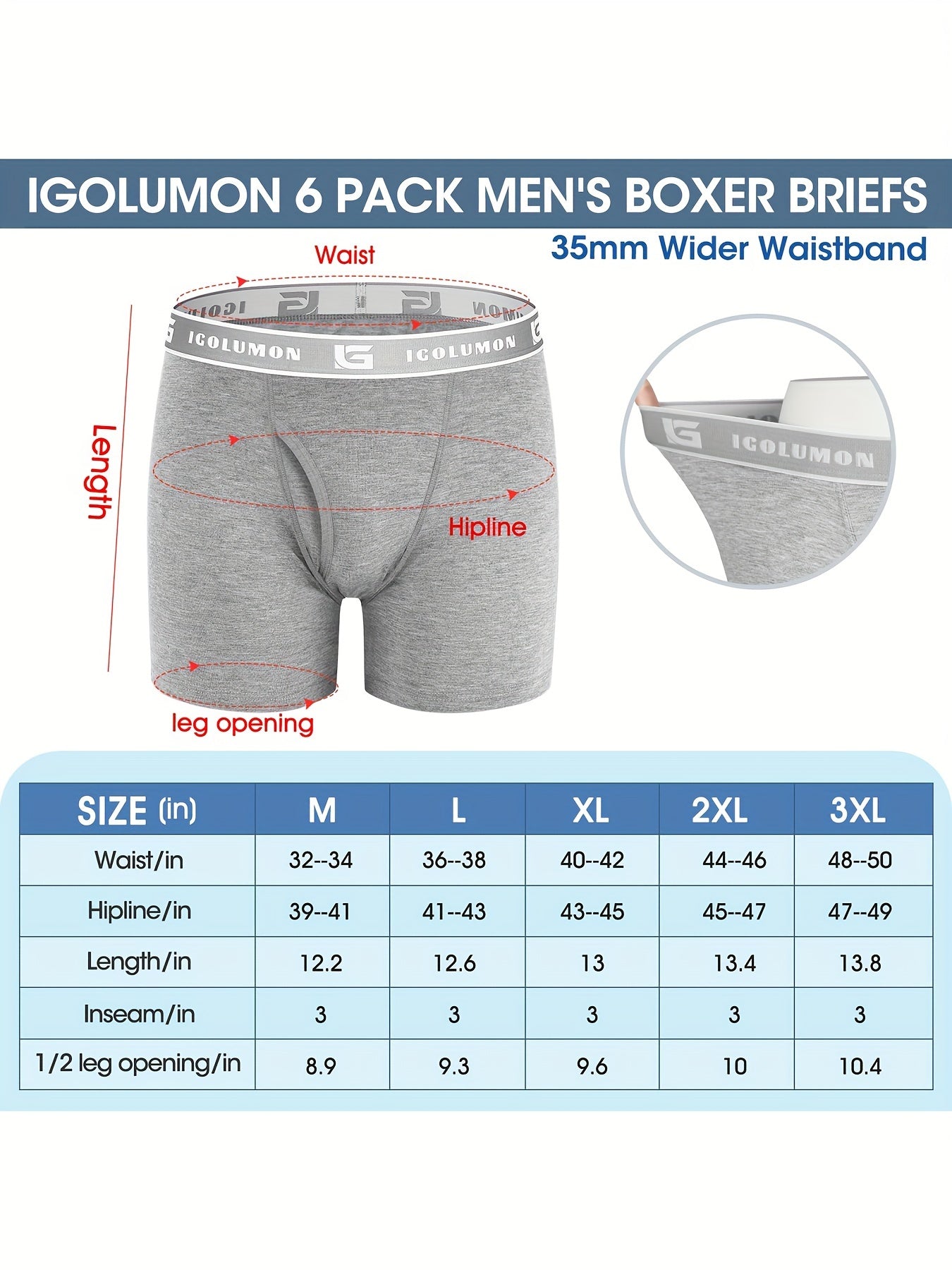 IGOLUMON Sous-vêtements pour hommes Boxer Briefs Doux et confortables en bambou viscose avec braguette, lot de 6