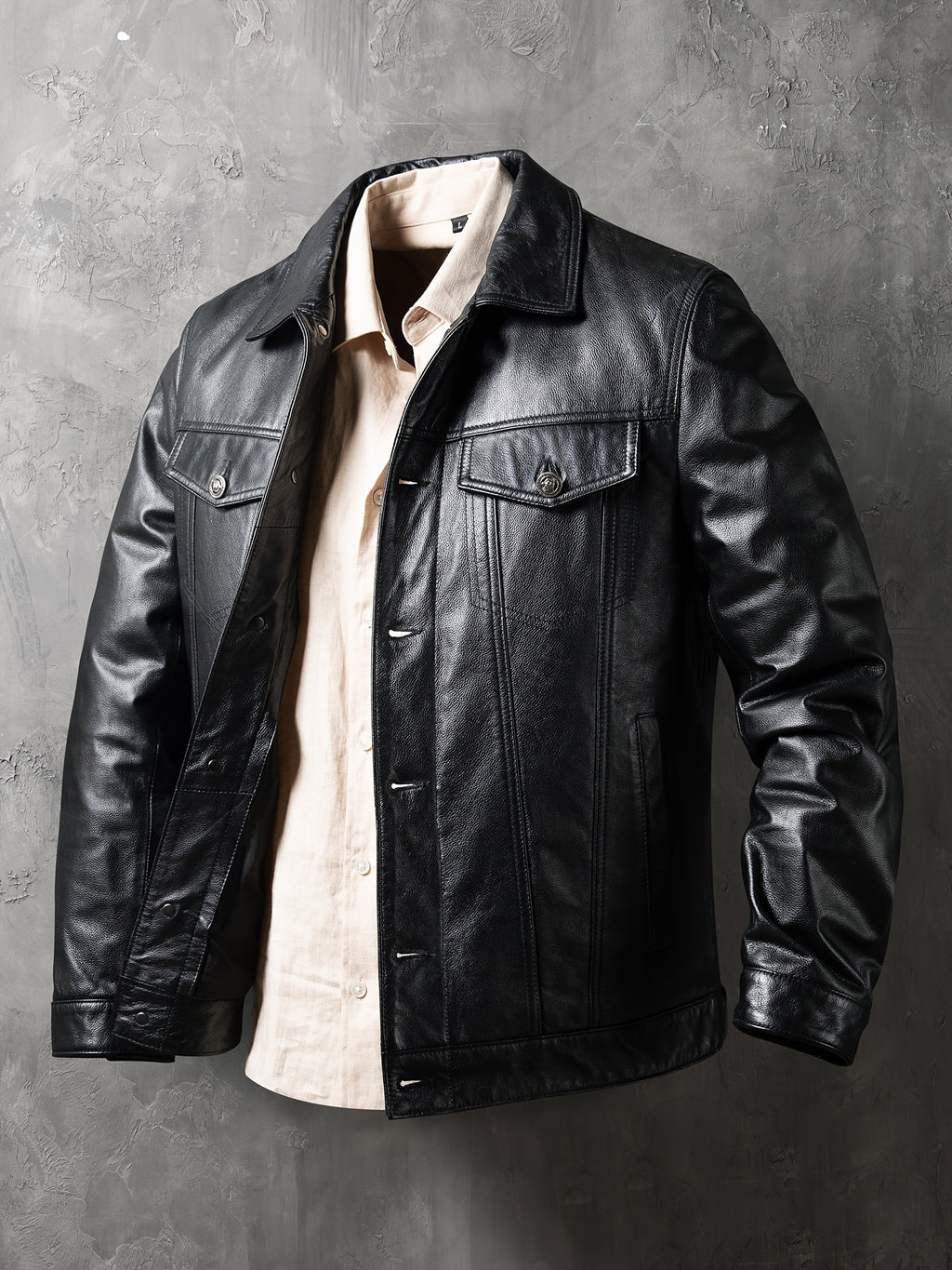 Men's Slim-Fit Jacket - Stylish Short Moto Coat with Pockets, Button-Up Front, Long Sleeves, and Glossy Finish for Casual or Streetwear, Motorcycle Jacket