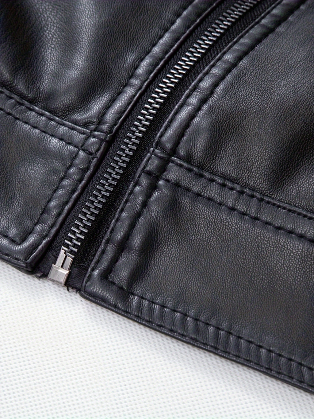 Men's Slim-Fit PU Leather Jacket with Stand-Up Collar - Black Softshell Zipper Front Casual Streetwear Coat, High-Quality Polyester Lining for Autumn Winter