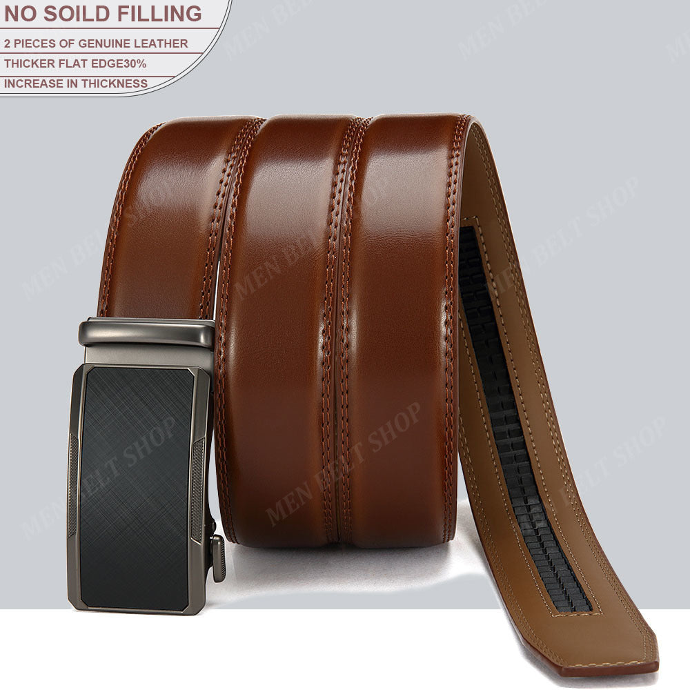 2pcs Ceintures en Cuir de Qualité Supérieure pour Hommes - Longueur Réglable, Durable avec Boucle Automatique, Finition Texturée - Idéales pour le Port Affaires & Décontracté en Noir, Marron Foncé & Fibre de Carbone Noire, Ceinture en Cuir