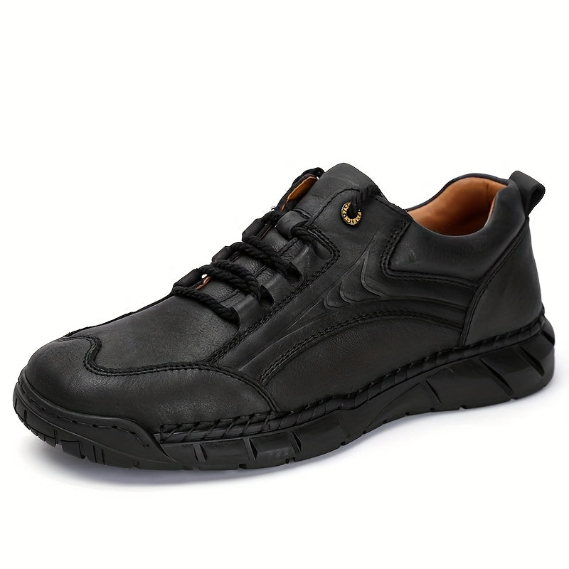 Men's Genuine Leather Business Casual Sports Shoes - Low-Top Lace-Up Design with Rubber Sole, All-Season Comfort for Office, Gym & Daily Wear, Versatile Footwear, Sleek Shoe Design, Comfortable Interior Lining