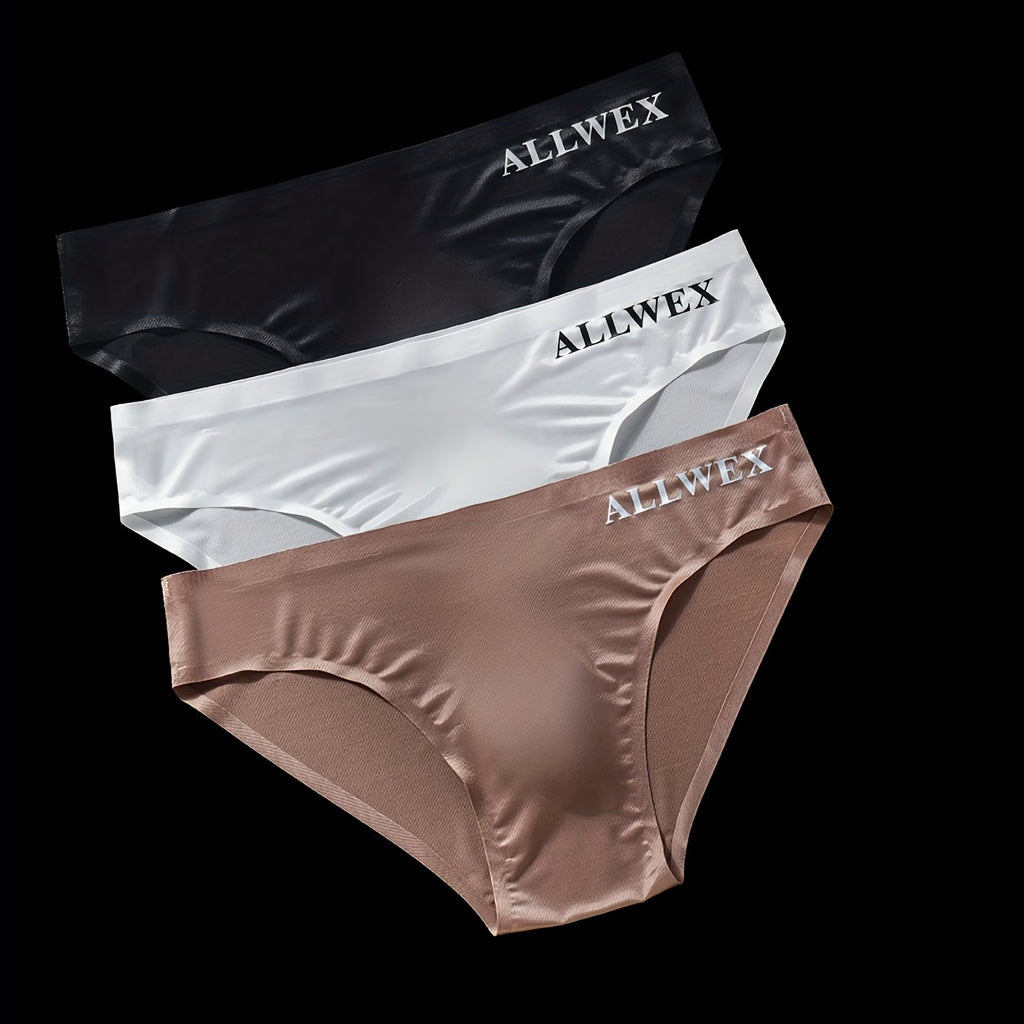 3pcs Sous-vêtements pour Hommes, Boxers en Tissu Fibre Glacée Sans Couture, Tricot Haute Élasticité, Couleur Unie, Confortable Respirant Tenue de Gym Athlétique Décontractée, Taille Basse, Forme Brillante 3D