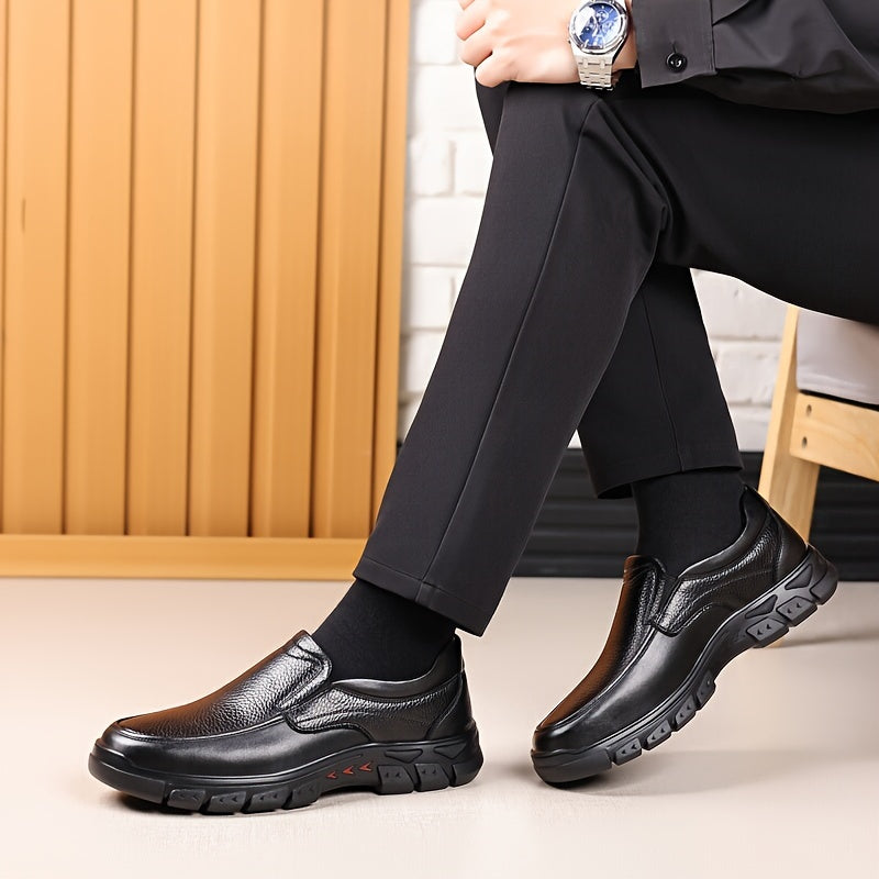 Genuine Leather Shoes Men's 2024 Spring Autumn New Casual Slip-on Genuine Leather Soft Sole Men's Casual Shoes Anti-slip Durable Work Shoes Trendy All-Season Dad Shoes