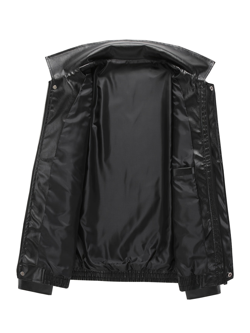 AWESOME BIRD Men's Retro PU Leather Jacket - Casual Street Style, Black Smooth Finish, Long Sleeve with Flap Pockets, Zip-Up Closure, Machine Washable, Polyester Blend