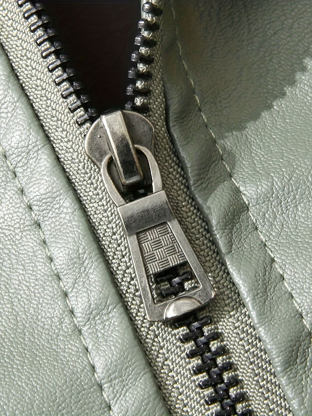 PUPU PU Leather Men's Big & Tall Casual Jacket - Light Green PU Leather Windproof Motorcycle Style with Zipper Closure, Polyester Lining & Side Pockets, Regular Fit for Spring\u002FFall Outdoor Hiking & Casual Wear, Durable Fashion