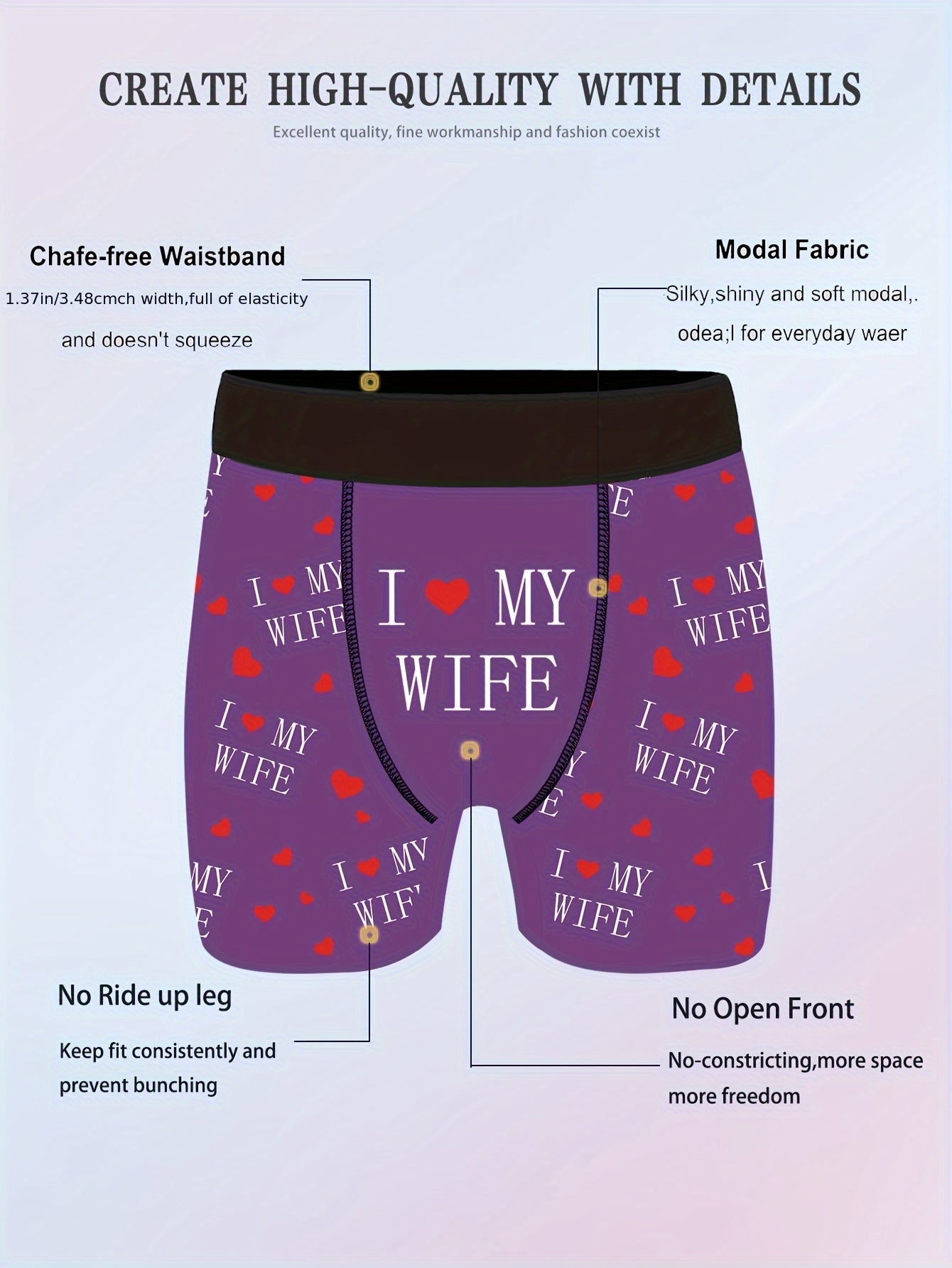 Shorts de nouveauté pour hommes avec imprimés de lettres\u002Fcœurs, boxers longs pour vêtements décontractés sportifs.