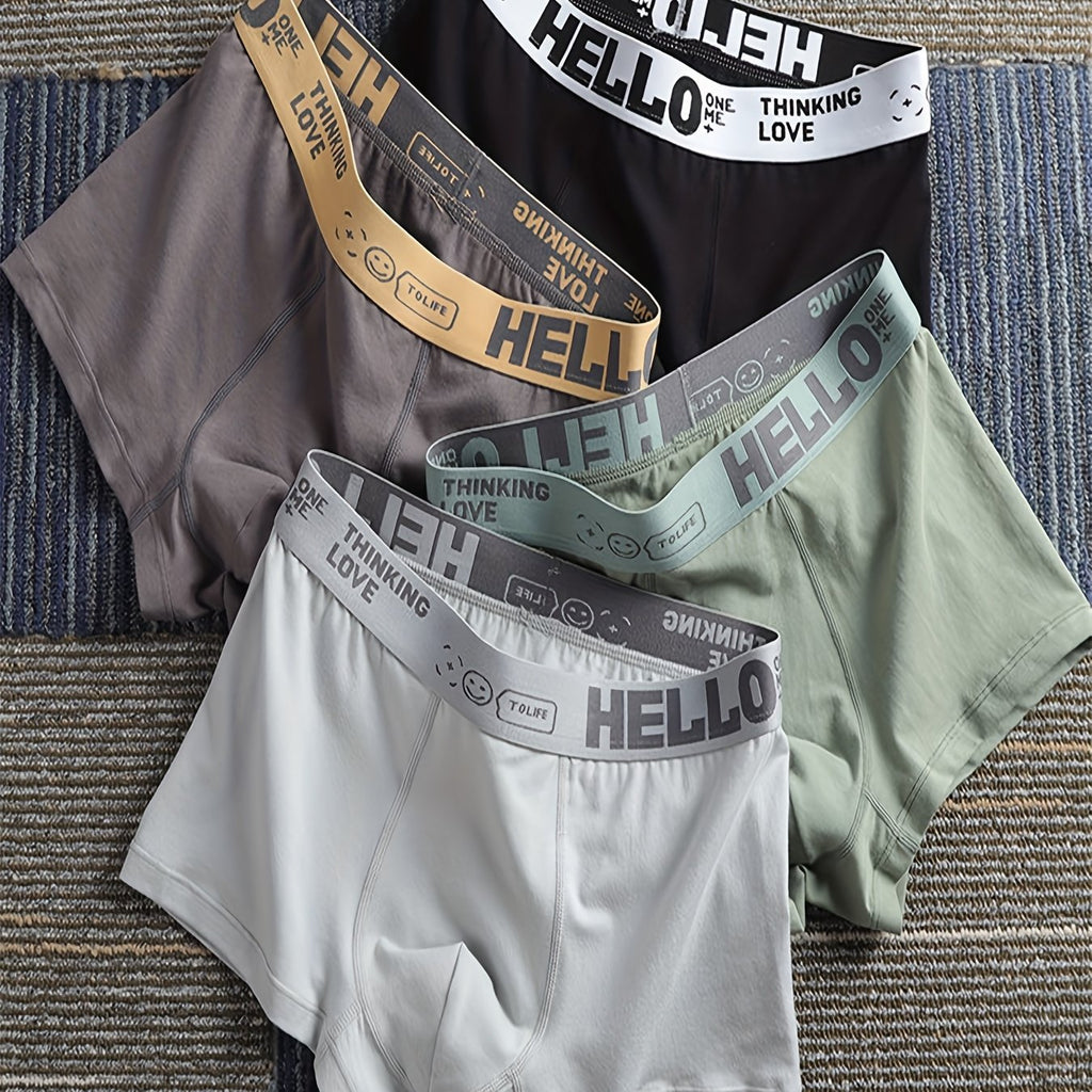 4 pièces de boxers en coton doux pour hommes - Sous-vêtements respirants et extensibles avec impression \