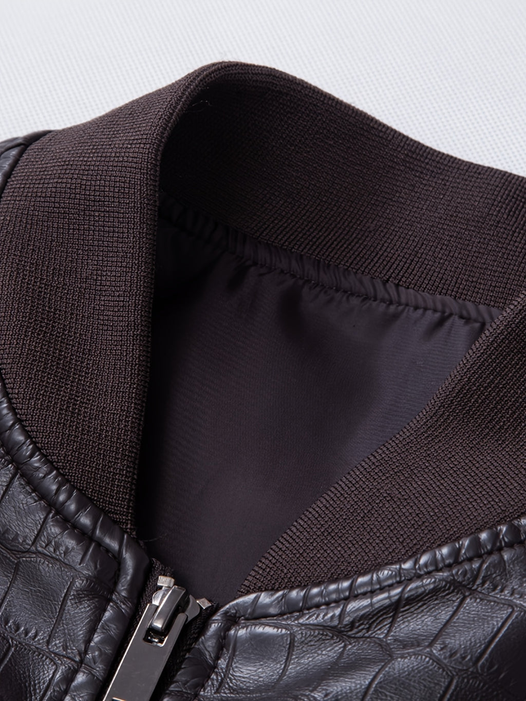 Men's Stylish Black PU Leather Jacket with Zipper Design, Baseball Collar & Crocodile Texture - Perfect for Casual Outings & Outdoor Adventures