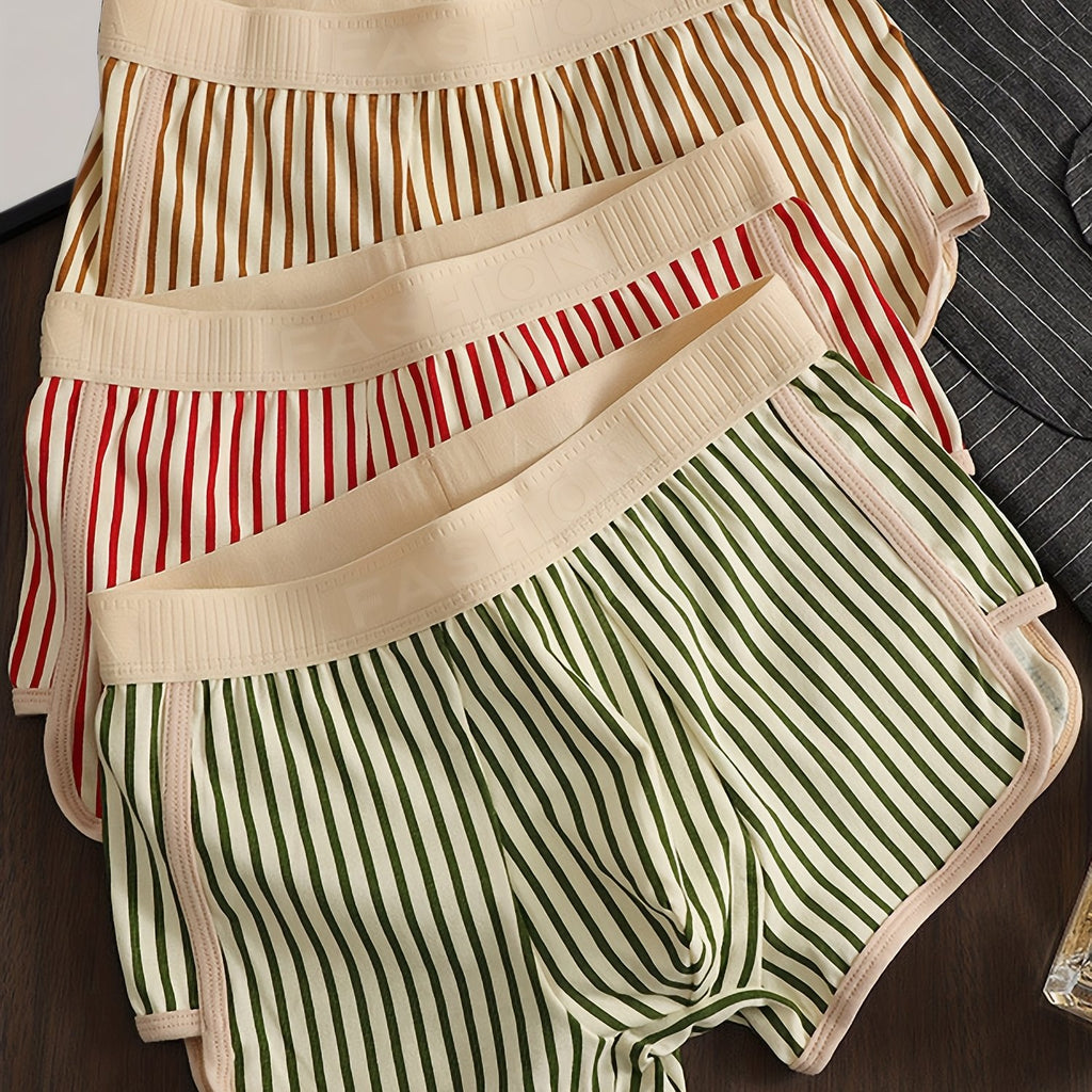 Ensemble de 3 pièces pour Hommes en Tissu Fibre Glacée Doux et Confortable à Rayures Imprimées avec Coins Plats, Short Respirant et Élastique, Décontracté