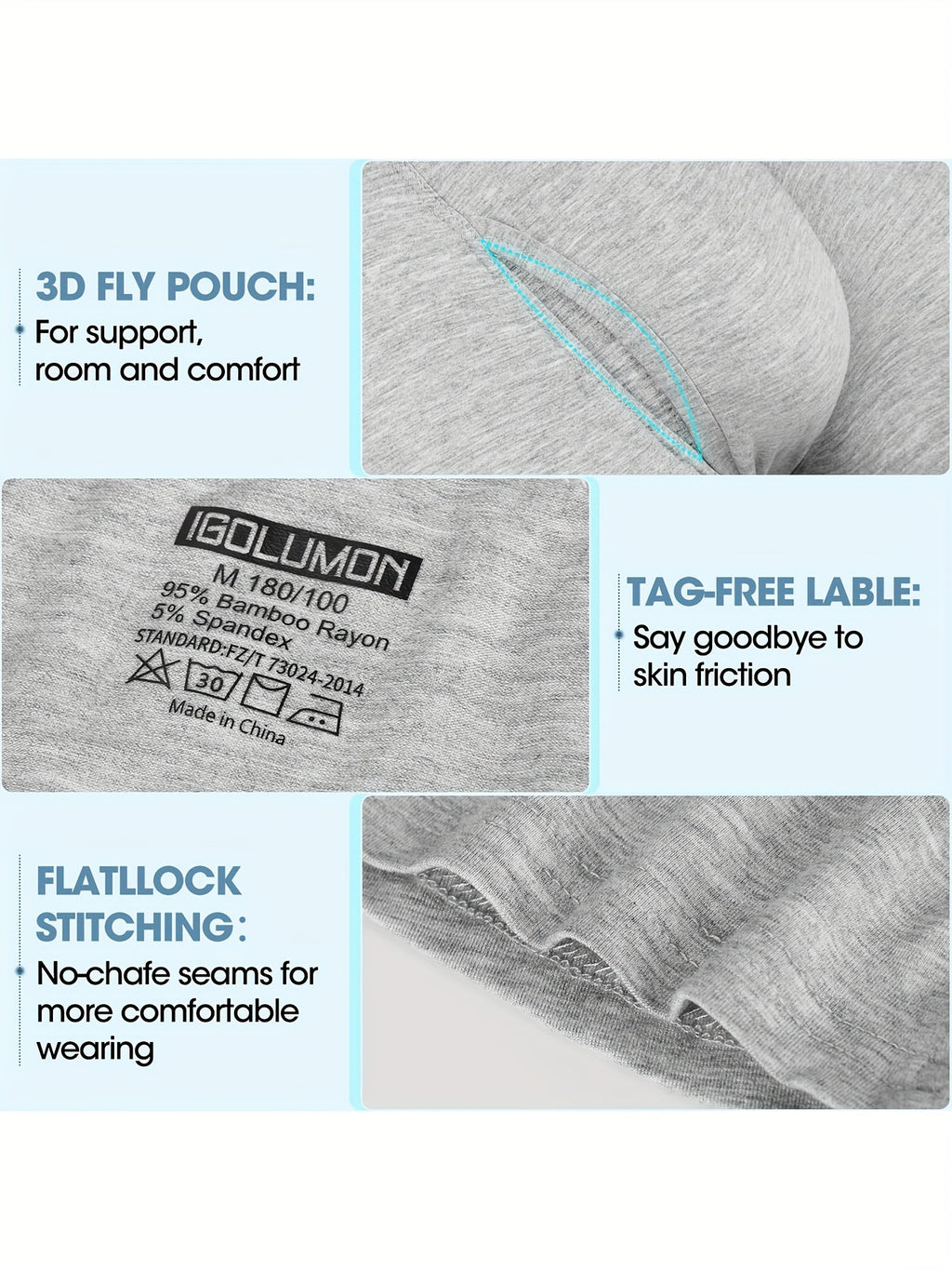 IGOLUMON Sous-vêtements pour hommes Boxer Briefs Doux et confortables en bambou viscose avec braguette, lot de 6