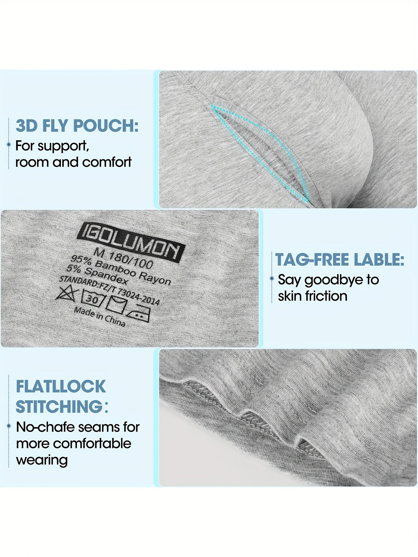 IGOLUMON Sous-vêtements pour hommes Boxer Briefs Doux et confortables en bambou viscose avec braguette, lot de 6