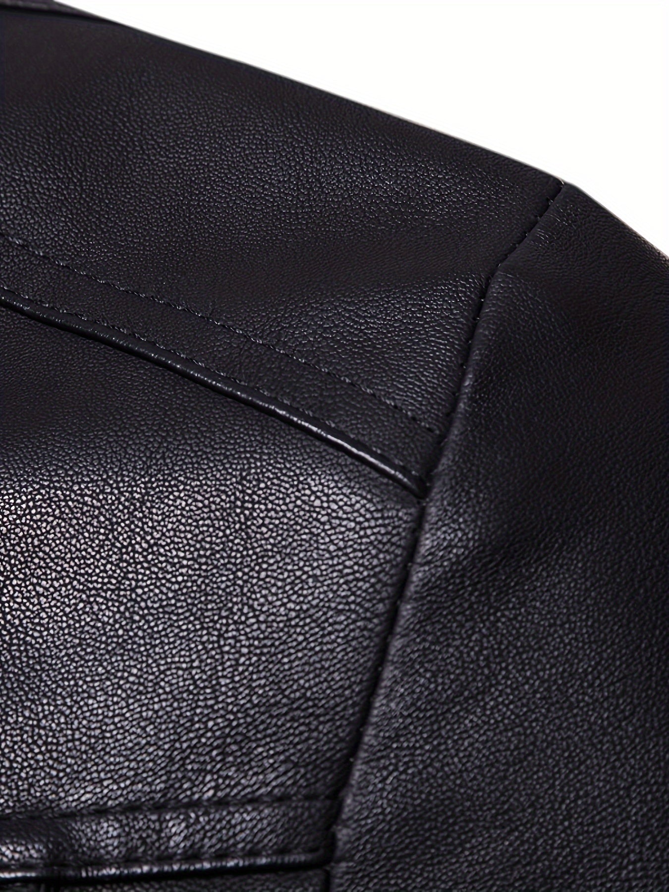 Men's Slim-Fit PU Leather Bomber Jacket with Zipper Closure, Adjustable Stand-Up Collar & Pockets - Black Casual Motorcycle Coat for Autumn Winter, Casual Attire | Durable Outerwear