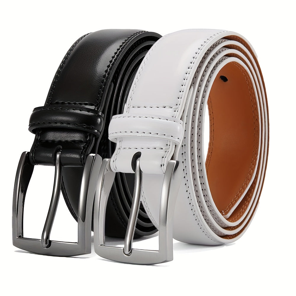 YOORAN Lot de 2 ceintures en cuir véritable pour homme avec boucles en alliage - Accessoire de mode décontracté en cuir de vache de deuxième couche pour le travail et les loisirs - Cadeau idéal pour la Saint-Valentin et la fête des pères
