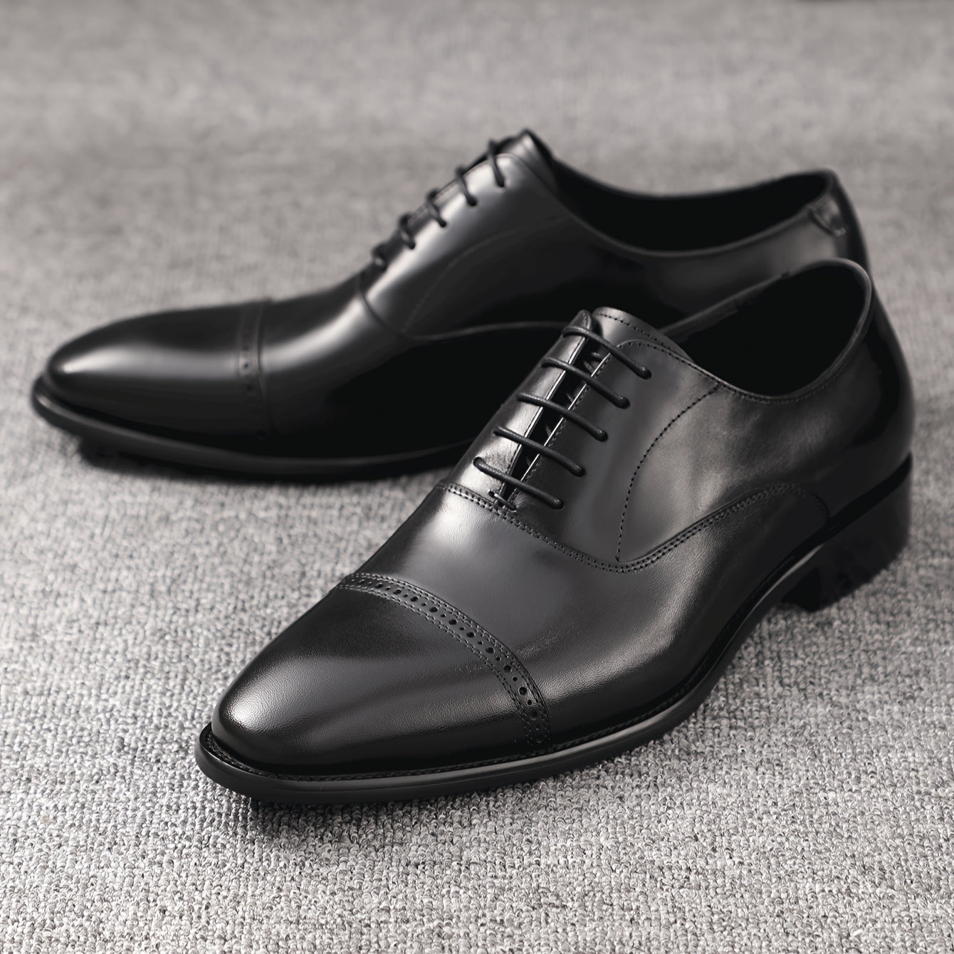 Men's Top Grain Cow Leather Oxfords Shoes, Solid Color Formal Comfortable Lace Up Shoes, For Business Office