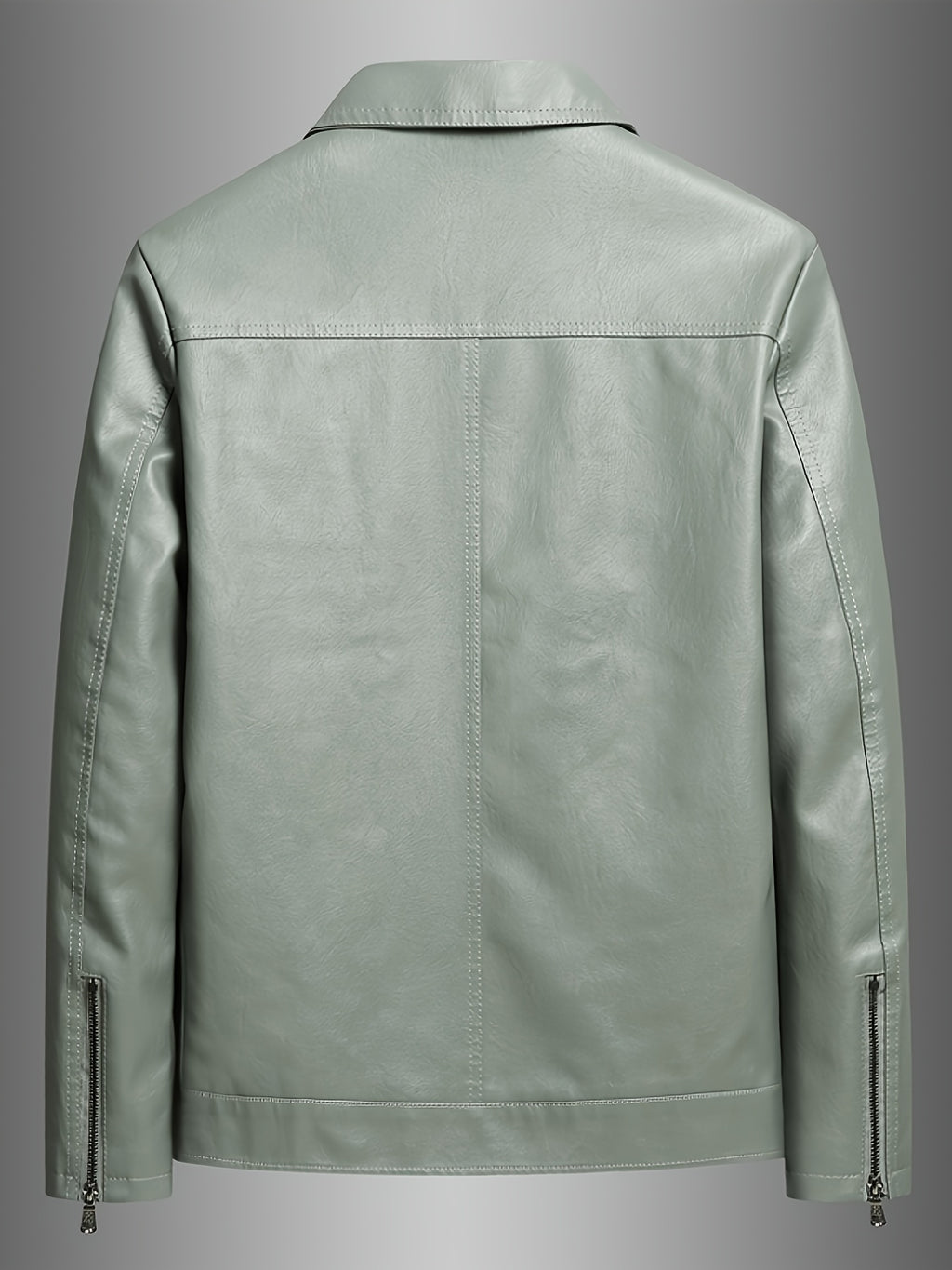 PUPU PU Leather Men's Big & Tall Casual Jacket - Light Green PU Leather Windproof Motorcycle Style with Zipper Closure, Polyester Lining & Side Pockets, Regular Fit for Spring\u002FFall Outdoor Hiking & Casual Wear, Durable Fashion