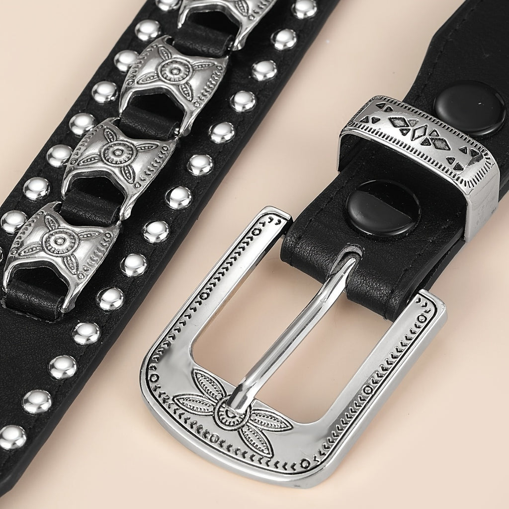 Ceinture Unisexe à Boucle Métallique Cloutée de Mode Punk - Style Audacieux et Polyvalent pour la Vie Quotidienne