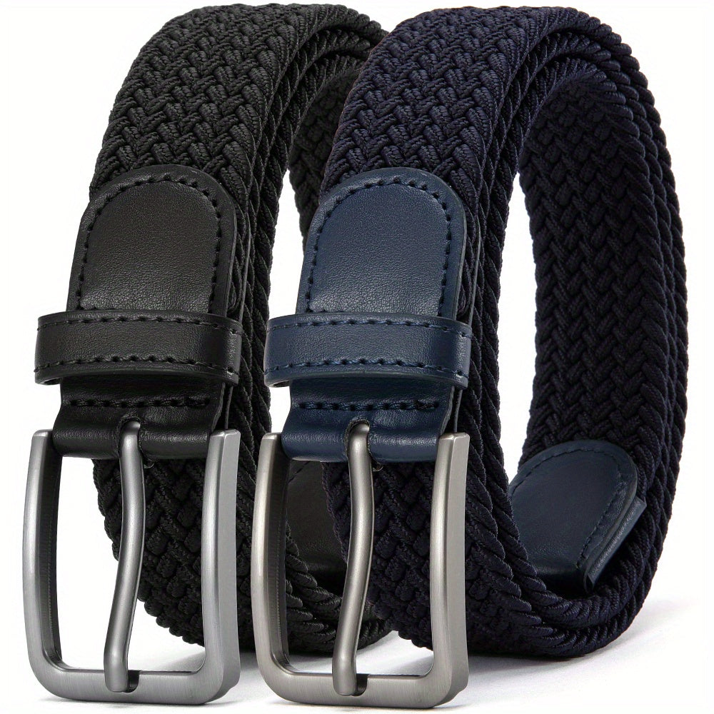 Ceinture Tressée Élastique pour Hommes 2pcs – Ceinture en Tissu Décontracté, 1 3\u002F8\