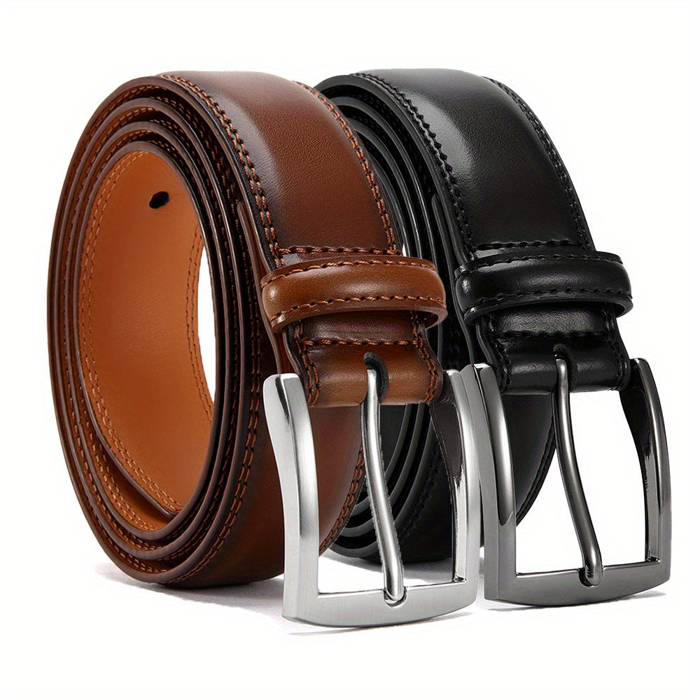 YOORAN Lot de 2 ceintures en cuir véritable pour homme avec boucles en alliage - Accessoire de mode décontracté en cuir de vache de deuxième couche pour le travail et les loisirs - Cadeau idéal pour la Saint-Valentin et la fête des pères