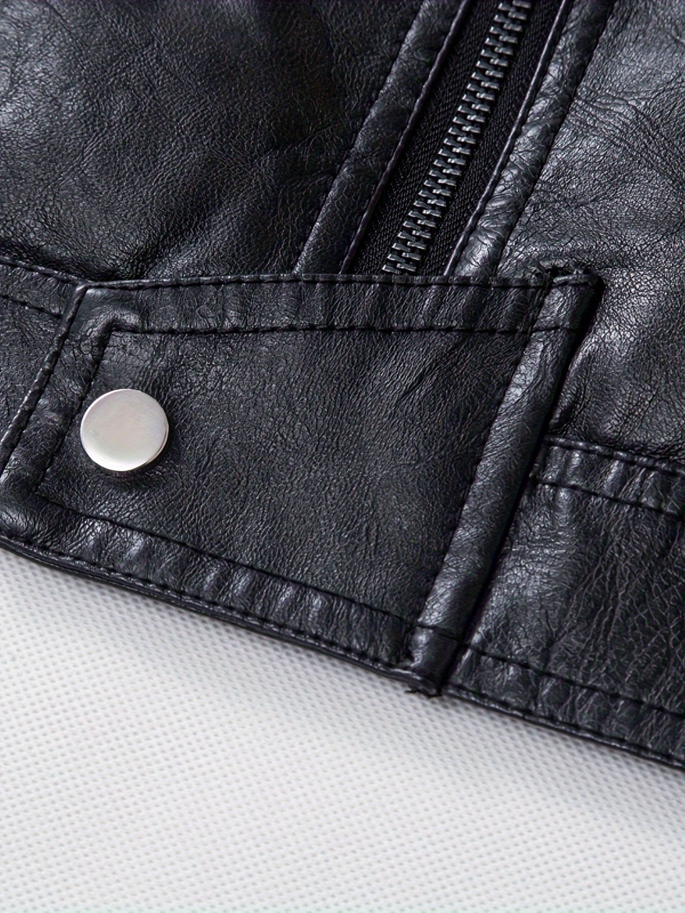 Men'S Casual Stand Collar Zipper Faux Leather Jacket, Fashion Motorcycle Style, Suitable for Street Outdoor And Riding Wear