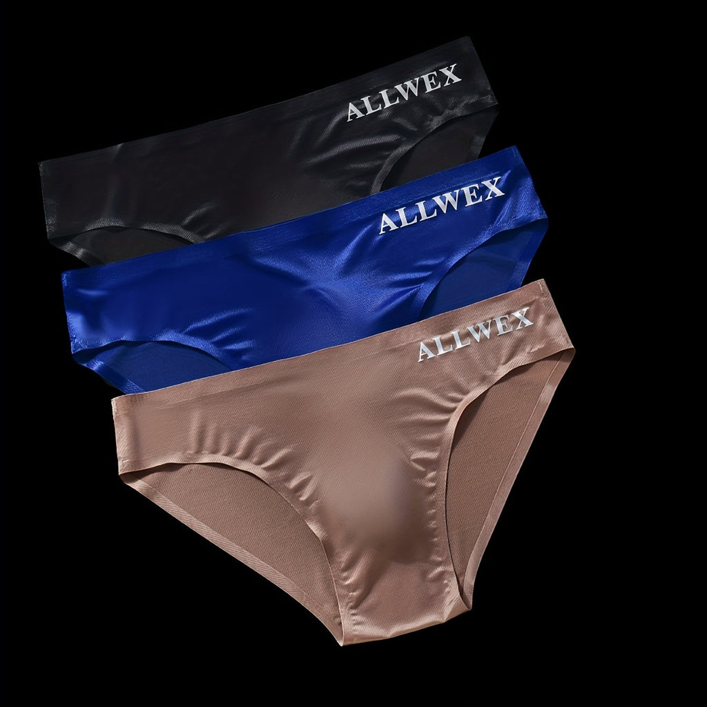 3pcs Sous-vêtements pour Hommes, Boxers en Tissu Fibre Glacée Sans Couture, Tricot Haute Élasticité, Couleur Unie, Confortable Respirant Tenue de Gym Athlétique Décontractée, Taille Basse, Forme Brillante 3D