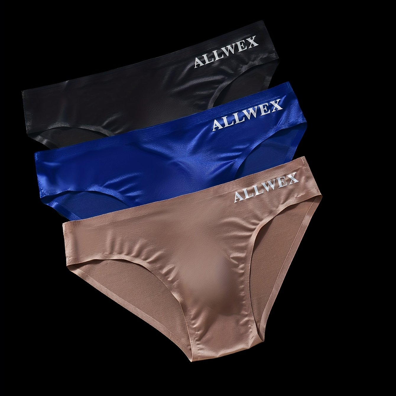 3pcs Sous-vêtements pour Hommes, Boxers en Tissu Fibre Glacée Sans Couture, Tricot Haute Élasticité, Couleur Unie, Confortable Respirant Tenue de Gym Athlétique Décontractée, Taille Basse, Forme Brillante 3D