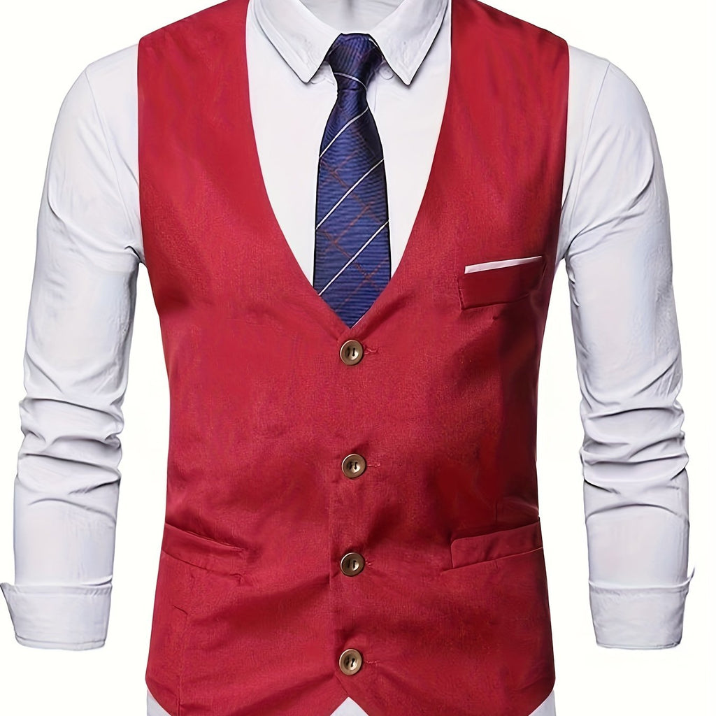 Gilet de Costume à Col en V, Style Rétro Décontracté pour Homme, Gilet Cintré Uni à Simple Boutonnage pour Tenue de Soirée