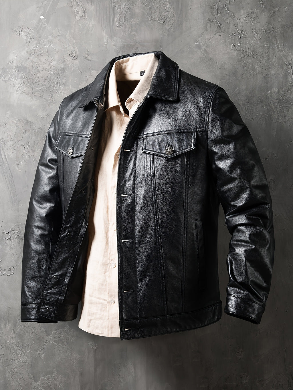 Men's Slim-Fit Jacket - Stylish Short Moto Coat with Pockets, Button-Up Front, Long Sleeves, and Glossy Finish for Casual or Streetwear, Motorcycle Jacket