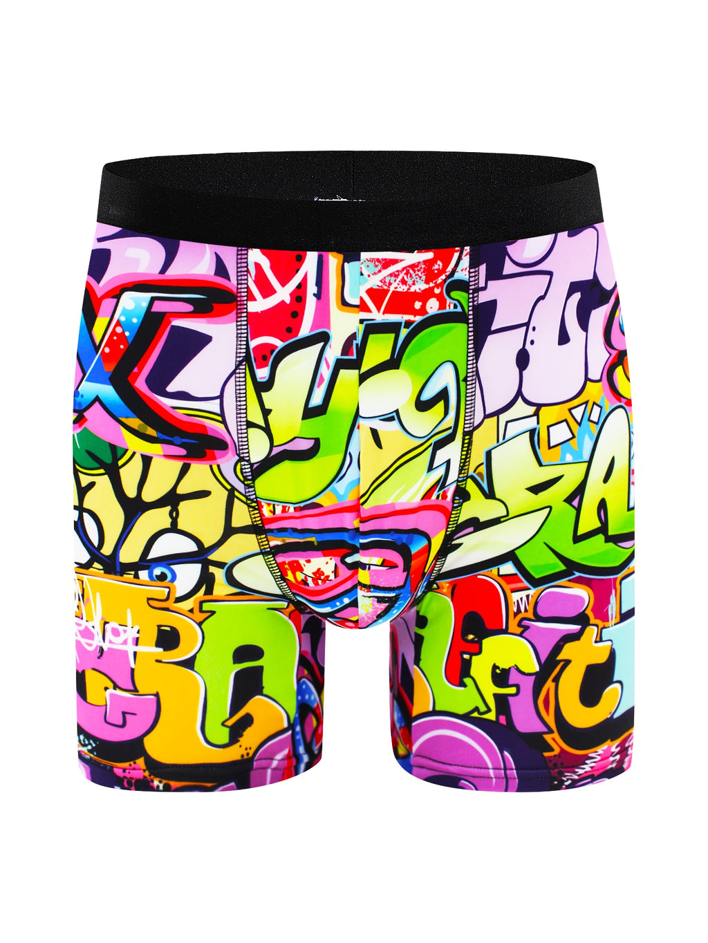 10pcs Boxers Longs pour Hommes à Imprimé Graffiti - Respirants, Mélange de Polyester Extensible, Sous-vêtements Non-Transparents