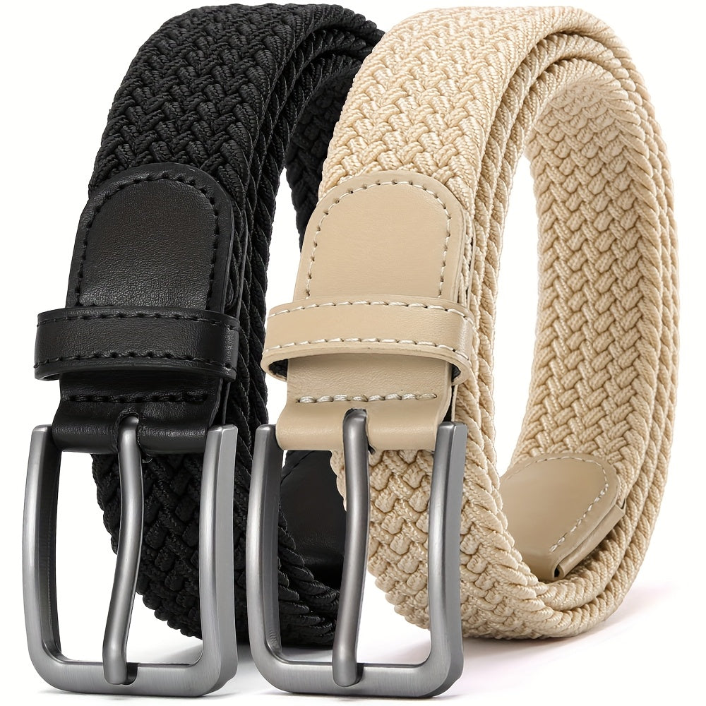 Ceinture Tressée Élastique pour Hommes 2pcs – Ceinture en Tissu Décontracté, 1 3\u002F8\