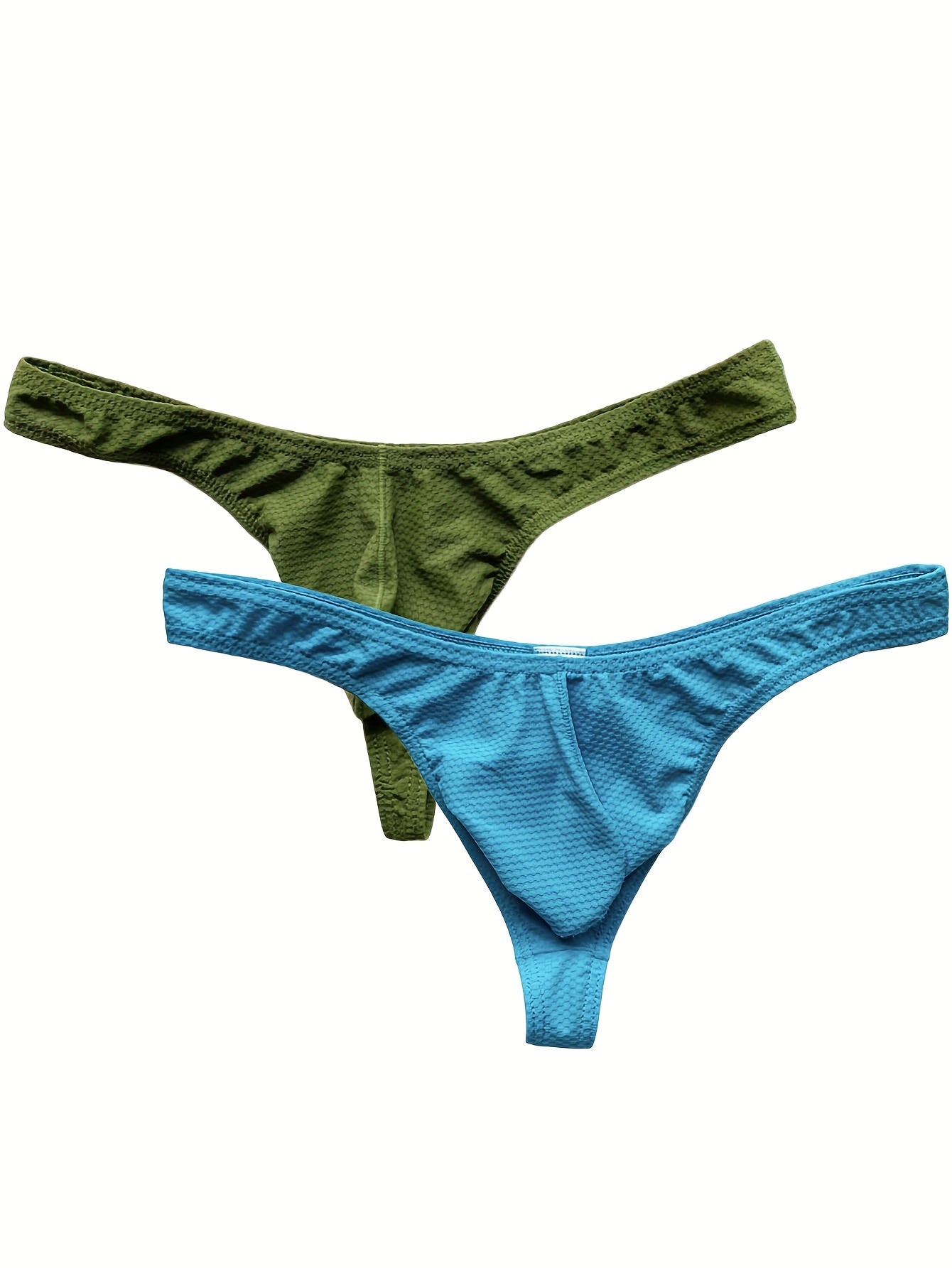 2 culottes hipster unies pour hommes avec pochette, design sexy taille basse, tissu extensible confortable pour tenues décontractées - Vert et bleu