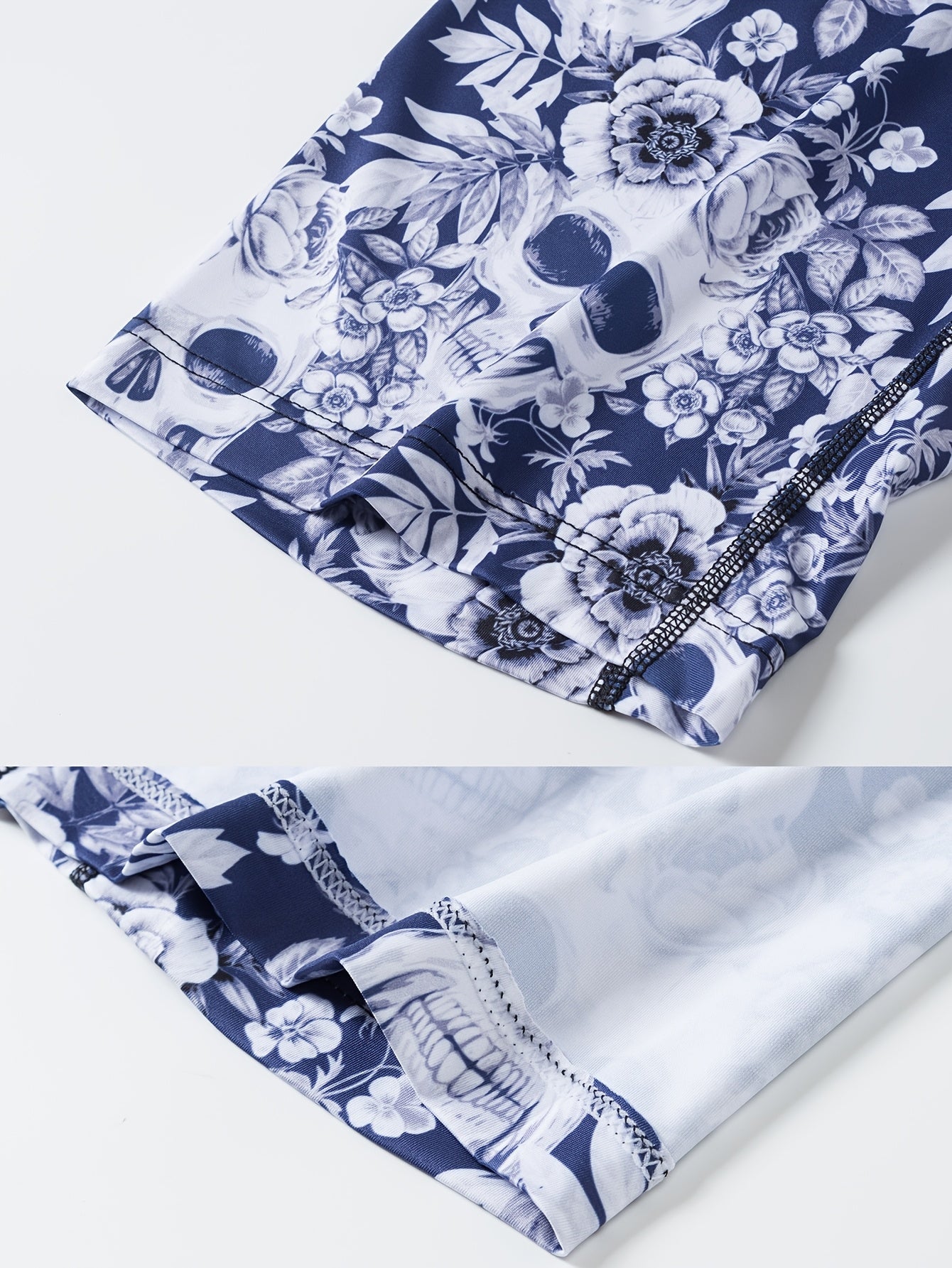 Caleçons à imprimé crâne floral pour hommes, en tissu tricoté polyester à haute extensibilité, design de poche en U pour la peau, anti-rayures et anti-humidité pour un usage quotidien et des activités en extérieur.