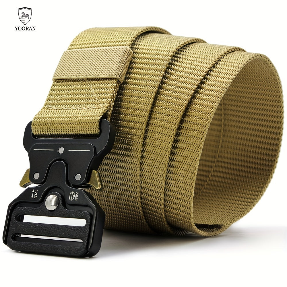 Ceinture Tactique en Nylon pour Hommes YOORAN - Style Militaire, Boucle Métallique à Dégagement Rapide et Boucle de Suspension, Ceinture Kaki Ajustable pour le Travail, la Randonnée & les Activités en Plein Air, Accessoire de Ceinture Tactique, YOORAN