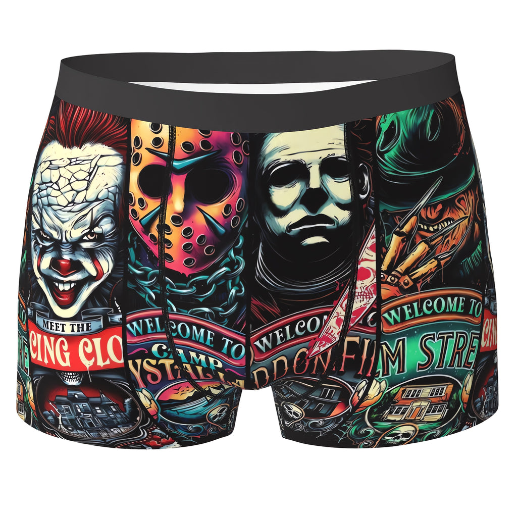 Caleçon Boxer Homme à l'Effigie de Personnages de Films d'Horreur (Jason, Freddy, Michael Myers) - Sous-vêtements Respirants Élastiques - Lavable en Machine, Short de Bain Fantaisie pour Sport et Décontracté | Design Ludique | Coupe Confortable