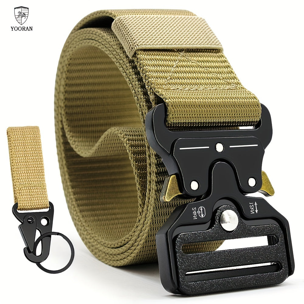 Ceinture Tactique en Nylon pour Hommes YOORAN - Style Militaire, Boucle Métallique à Dégagement Rapide et Boucle de Suspension, Ceinture Kaki Ajustable pour le Travail, la Randonnée & les Activités en Plein Air, Accessoire de Ceinture Tactique, YOORAN