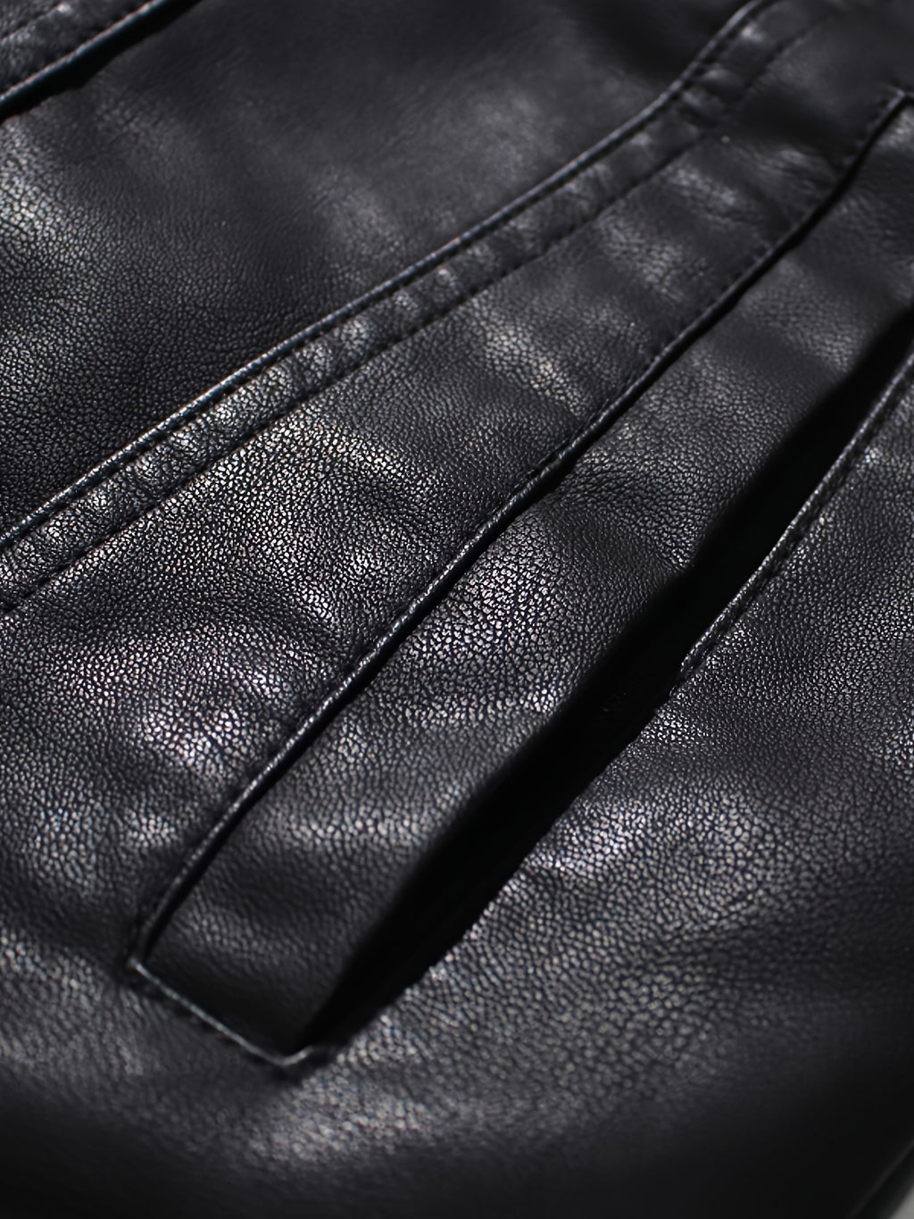 Men's Slim-Fit PU Leather Bomber Jacket with Zipper Closure, Adjustable Stand-Up Collar & Pockets - Black Casual Motorcycle Coat for Autumn Winter, Casual Attire | Durable Outerwear