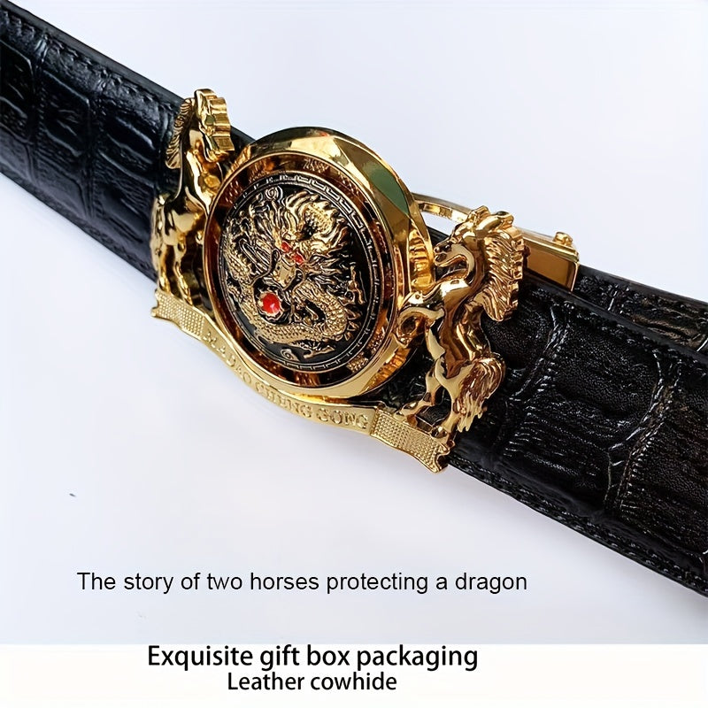 Ceinture En Cuir Véritable de Vachette, Ceinture À Boucle Automatique En Alliage Pour Hommes, Coffret Cadeau