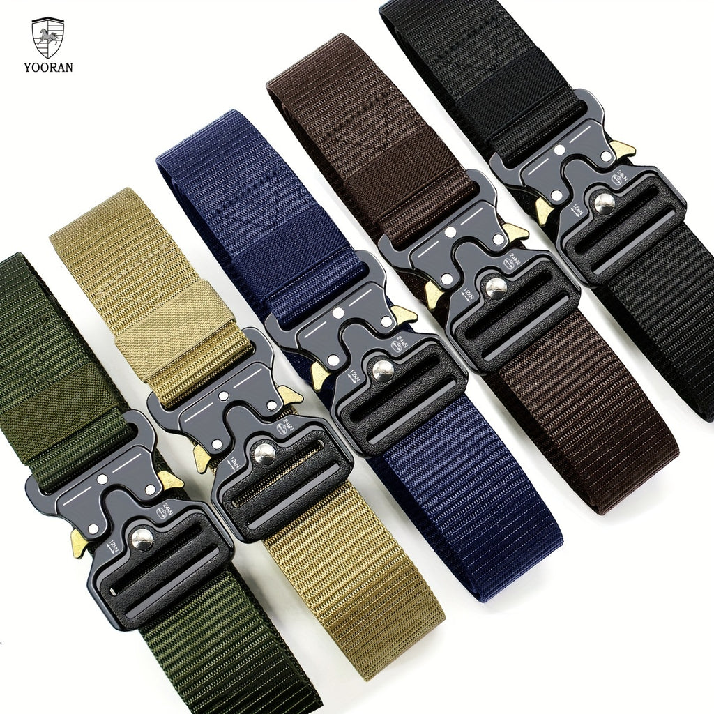 Ceinture Tactique en Nylon pour Hommes YOORAN - Style Militaire, Boucle Métallique à Dégagement Rapide et Boucle de Suspension, Ceinture Kaki Ajustable pour le Travail, la Randonnée & les Activités en Plein Air, Accessoire de Ceinture Tactique, YOORAN