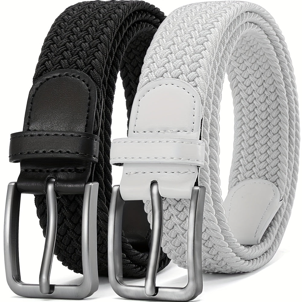 Ceinture Tressée Élastique pour Hommes 2pcs – Ceinture en Tissu Décontracté, 1 3\u002F8\