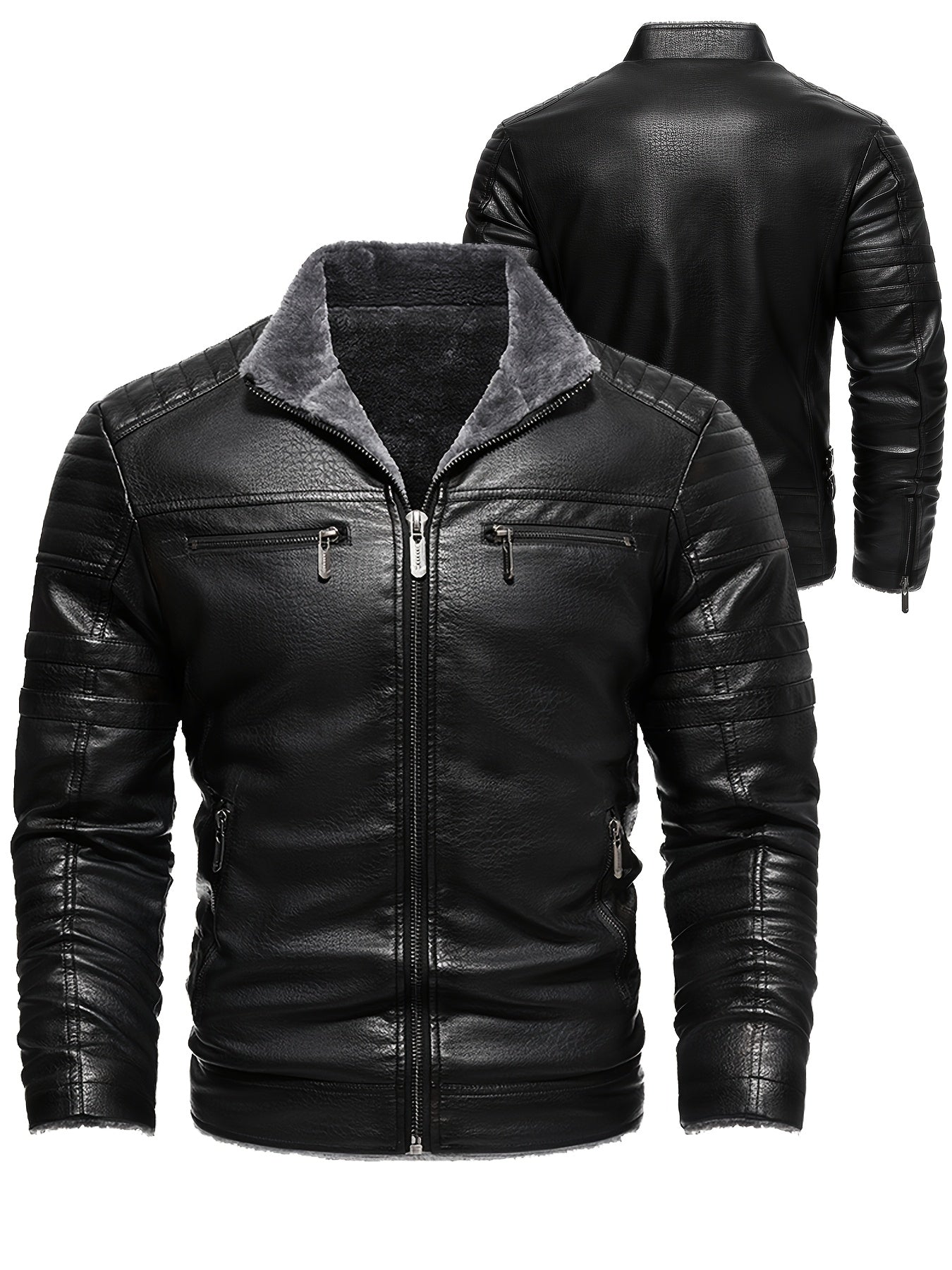 Men'S Autumn And Winter Fleece-Lined Motorcycle Jacket Made of Faux PU Faux Leather, Featuring a Vintage Slim Fit for Riding.