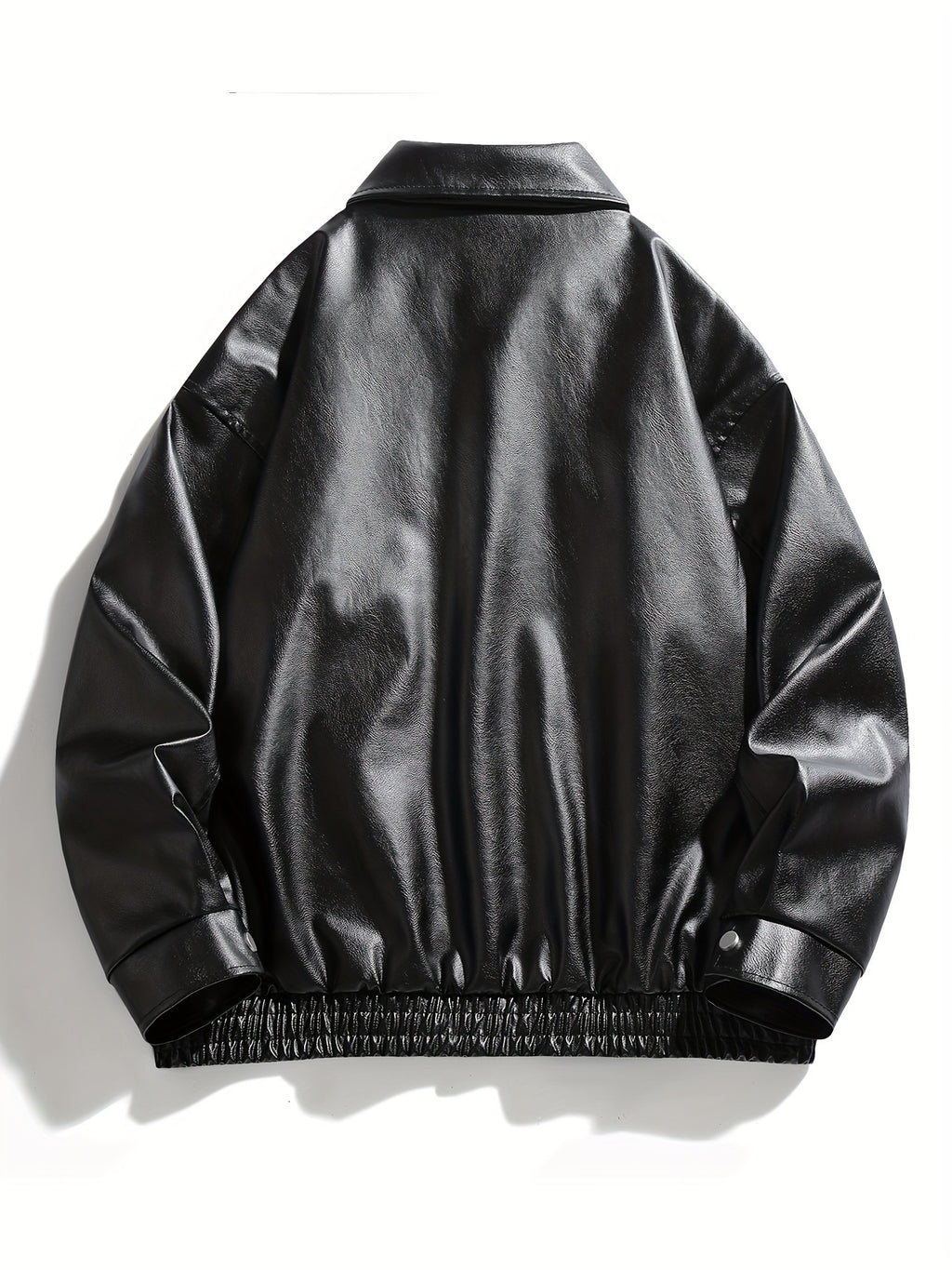 AWESOME BIRD Men's Retro PU Leather Jacket - Casual Street Style, Black Smooth Finish, Long Sleeve with Flap Pockets, Zip-Up Closure, Machine Washable, Polyester Blend