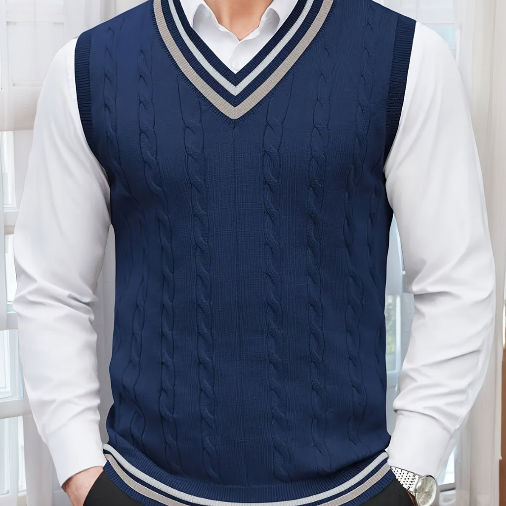 Gilet Homme Sans Manches Col en V Tricoté, Design Décontracté et Rétro, Idéal pour l'Automne et l'Hiver, Parfait pour un Look Décontracté et Sophistiqué en Toute Occasion