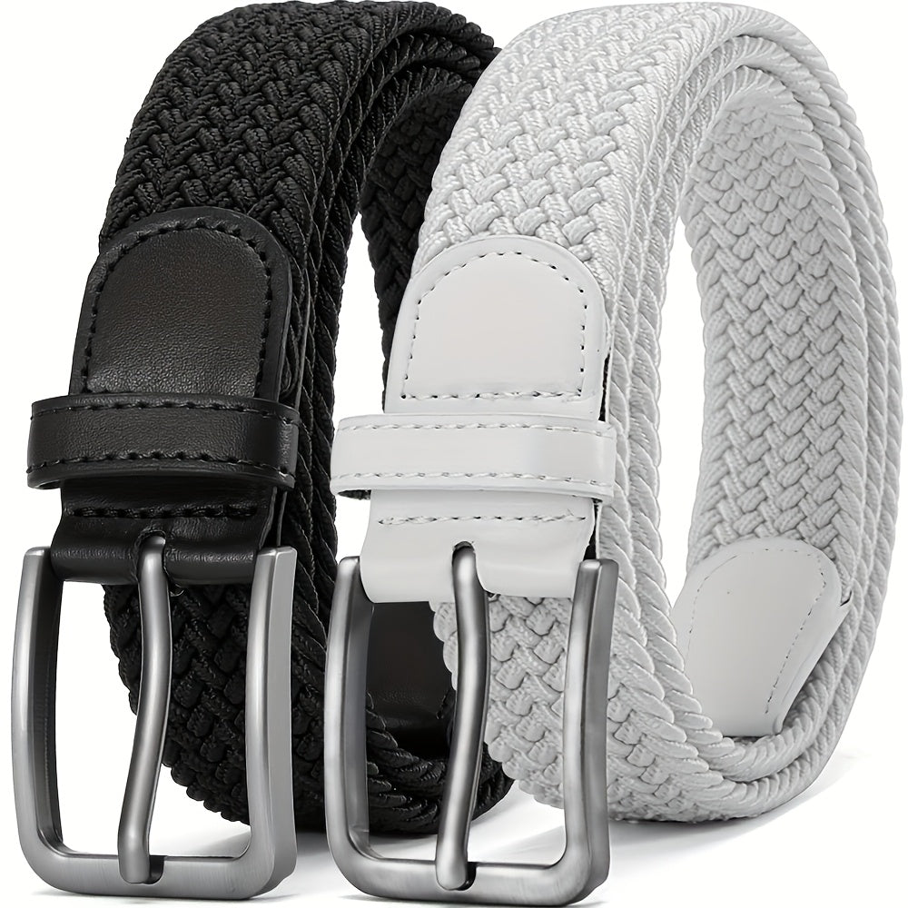 Ceinture Tressée Élastique pour Hommes 2pcs – Ceinture en Tissu Décontracté, 1 3\u002F8\