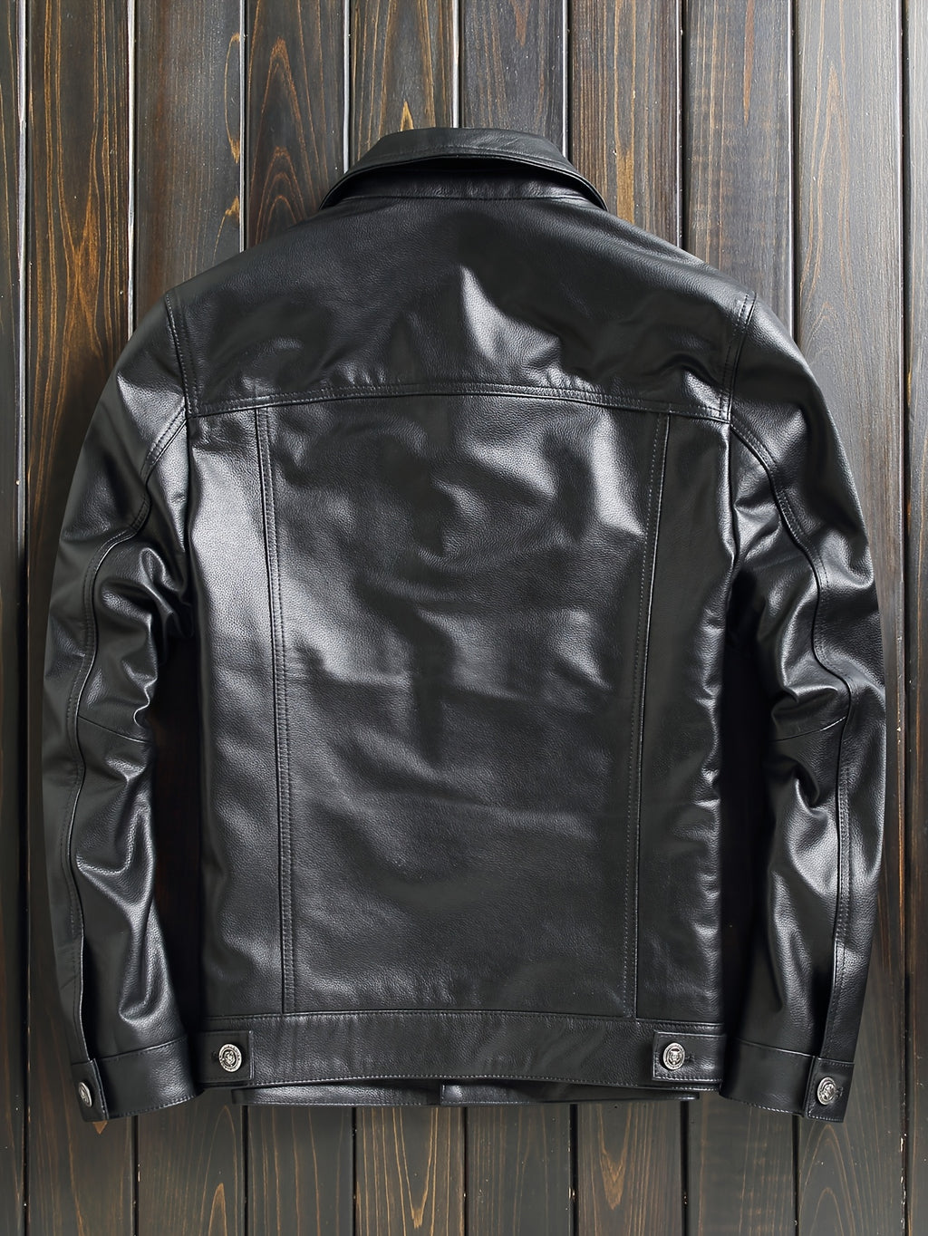 Men's Slim-Fit Jacket - Stylish Short Moto Coat with Pockets, Button-Up Front, Long Sleeves, and Glossy Finish for Casual or Streetwear, Motorcycle Jacket