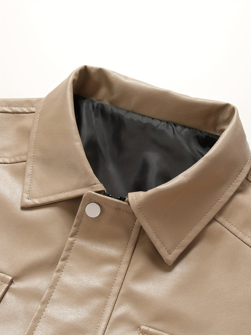 AWESOME BIRD Men's Retro PU Leather Jacket - Casual Street Style, Black Smooth Finish, Long Sleeve with Flap Pockets, Zip-Up Closure, Machine Washable, Polyester Blend