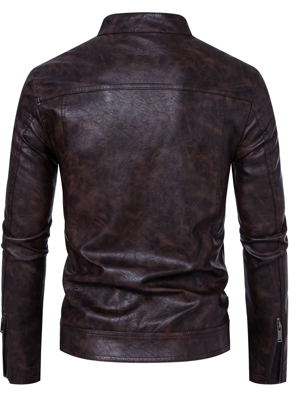 Men'S Casual Stand Collar Zipper Faux Leather Jacket, Fashion Motorcycle Style, Suitable for Street Outdoor And Riding Wear
